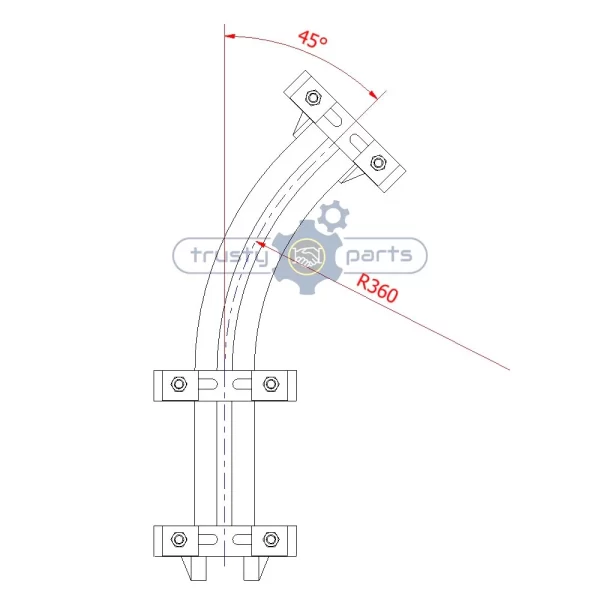 Twin Track Meat Rail – 45° Bend DRAWING