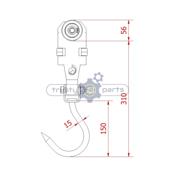 Twin Track Roller – Complete with 15mm Hook DRAWING