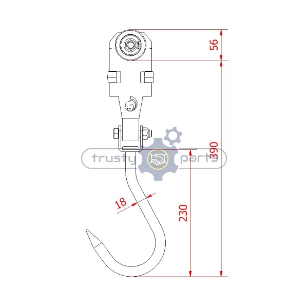 Twin Track Roller – Complete with 18mm Hook DRAWING